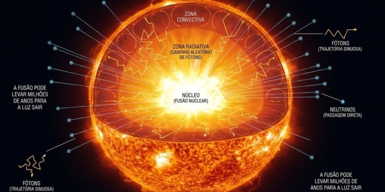 Por que os neutrinos escapam do Sol em segundos, enquanto a luz pode levar milhares de anos?