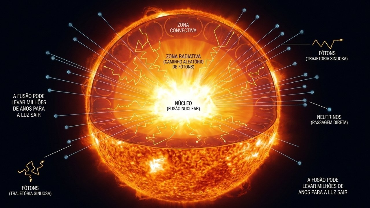 Por que os neutrinos escapam do Sol em segundos, enquanto a luz pode levar milhares de anos?