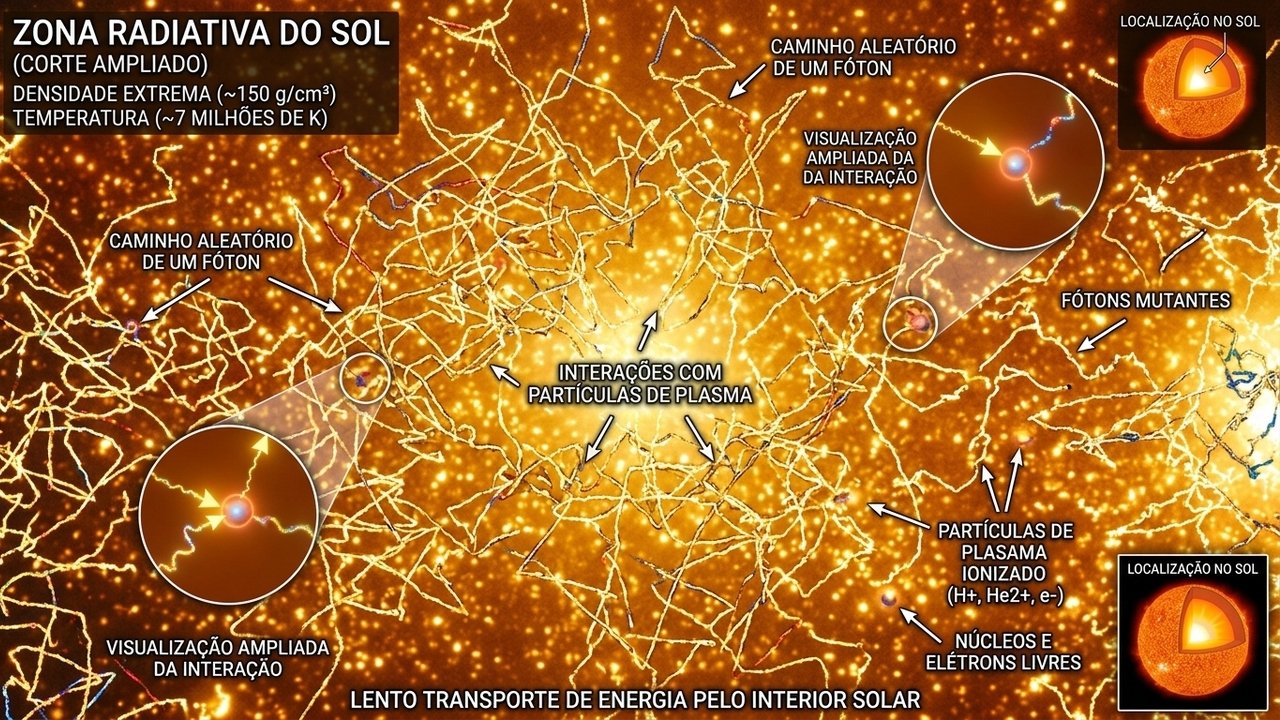 por que a luz demora para sair do Sol