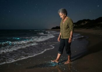 O mar parece ter estrelas quando organismos microscópicos emitem luz