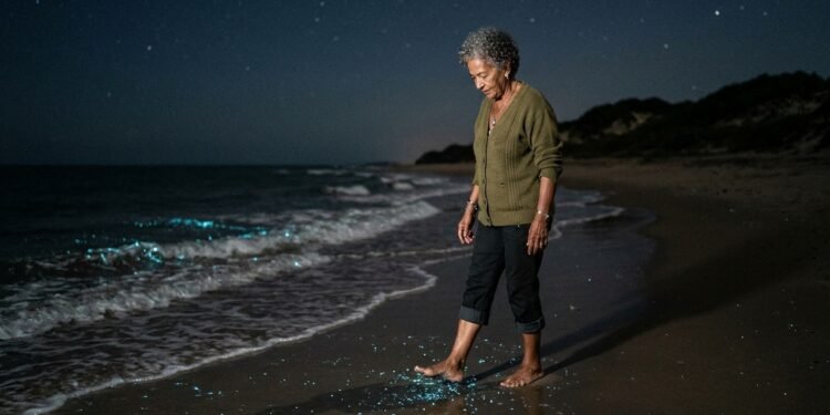 O mar parece ter estrelas quando organismos microscópicos emitem luz