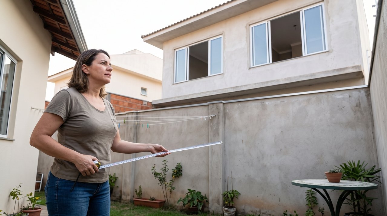Vizinho constrói um segundo andar com janelas voltadas diretamente para o quintal de uma família e a obra reduz a privacidade da casa; os proprietários procuram saber se podem exigir alterações na construção