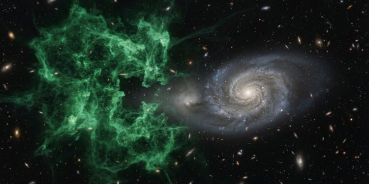 Cientistas explicam como mancha verde revela a luz de um quasar que já havia desaparecido no espaço profundo após milhares de anos de análise