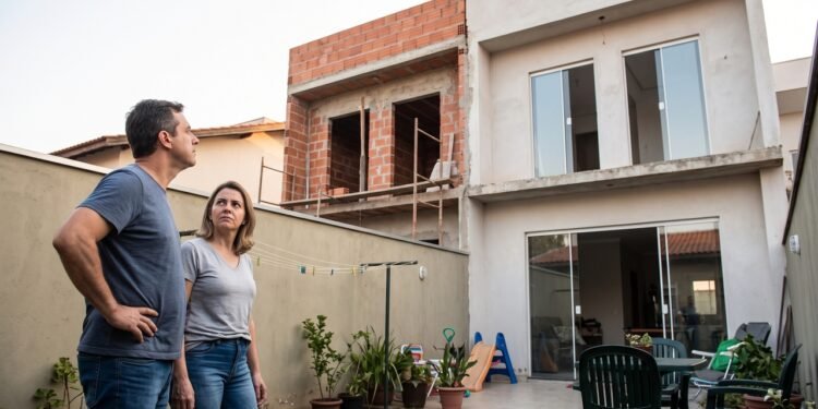 Vizinho constrói um segundo andar com janelas voltadas diretamente para o quintal de uma família e a obra reduz a privacidade da casa; os proprietários procuram saber se podem exigir alterações na construção