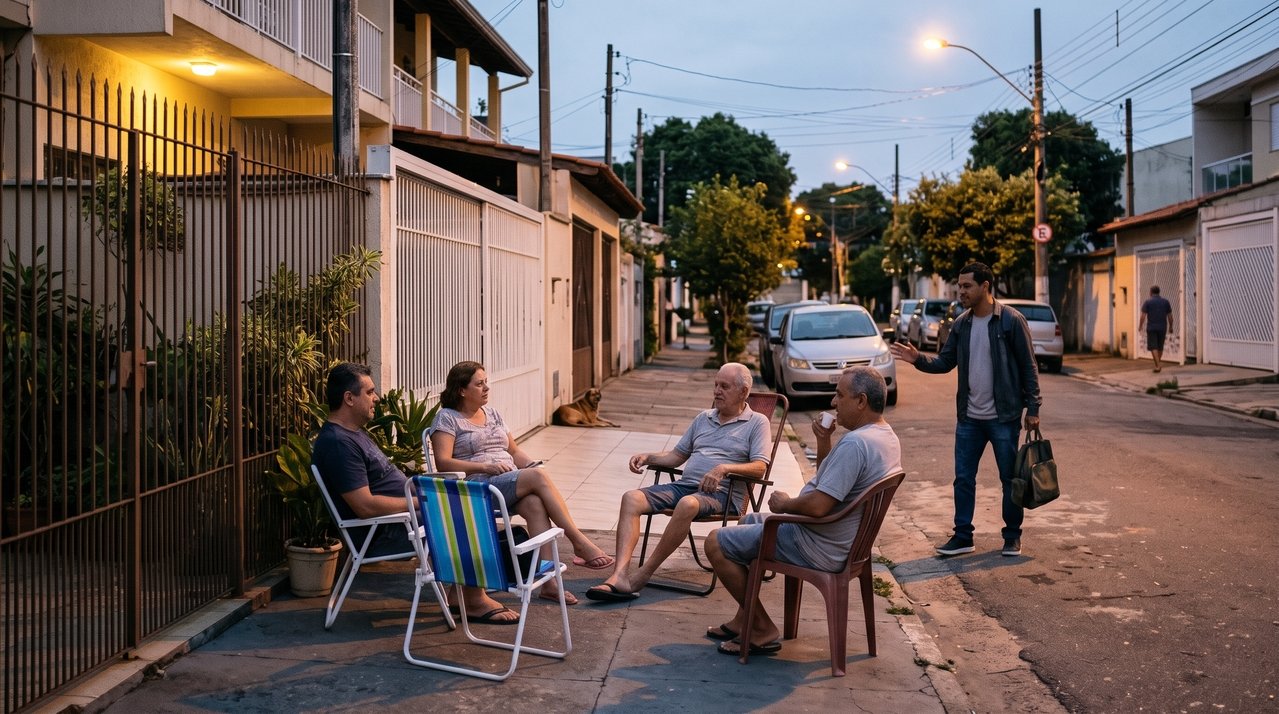 Houve uma época em que os vizinhos colocavam cadeiras na calçada ao anoitecer para conversar, um costume simples que fortalecia os laços comunitários e o sentimento de pertencimento