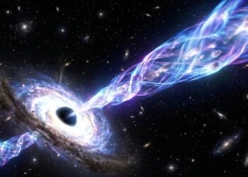 Inteligência artificial reconstrói jato de buraco negro e revela movimentos aparentes até 13 vezes mais rápidos que a luz