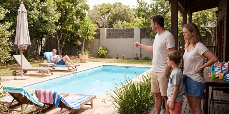 Família reserva chalé com piscina privativa por R$ 7.800 para passar as férias e encontra o proprietário utilizando a área de lazer no segundo dia; o anúncio prometia exclusividade e os hóspedes exigem parte do dinheiro de volta