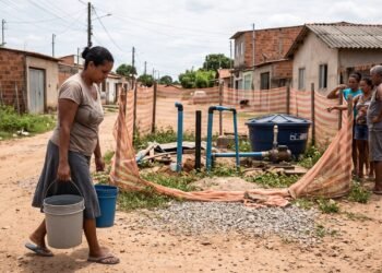 Moradora passa 11 meses carregando baldes de água até sua casa e descobre que a prefeitura registrou como concluída uma obra de R$ 420 mil para abastecer o bairro; ao visitar o local, encontra equipamentos sem funcionar e moradores começam a questionar o destino do dinheiro