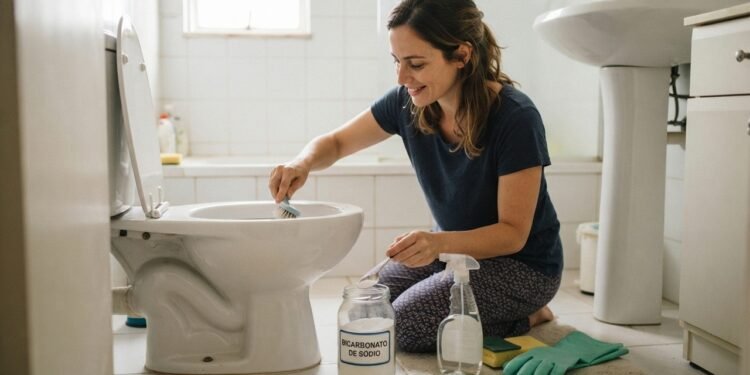 O vaso sanitário pode ganhar uma limpeza simples com bicarbonato de sódio em poucos minutos