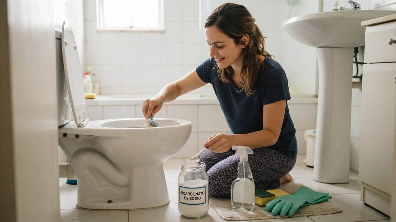 O vaso sanitário pode ganhar uma limpeza simples com bicarbonato de sódio em poucos minutos