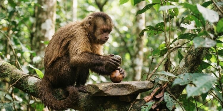 O que os macacos-prego procuram em pedras usadas como ferramentas?