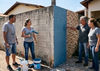 Família pinta lado externo do muro que divide os terrenos sem consultar vizinho, e discussão começa quando nova cor cobre revestimento escolhido e pago pelo outro proprietário