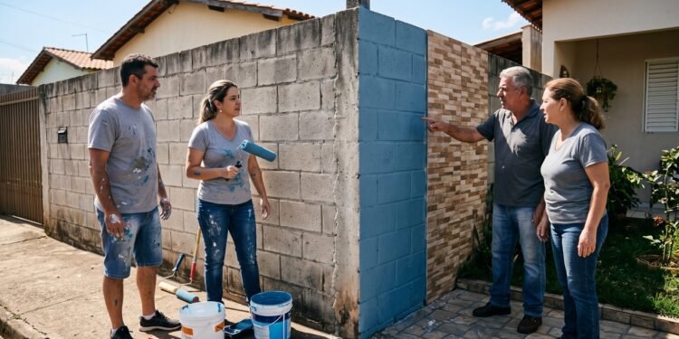 Família pinta lado externo do muro que divide os terrenos sem consultar vizinho, e discussão começa quando nova cor cobre revestimento escolhido e pago pelo outro proprietário