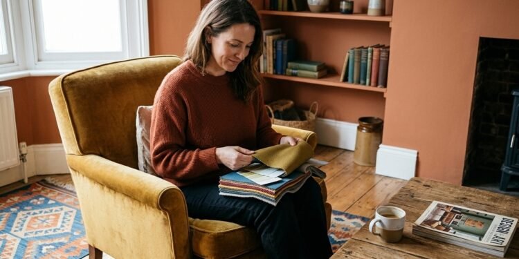 O cinza perde espaço para uma cor retrô que deixa a sala mais aconchegante