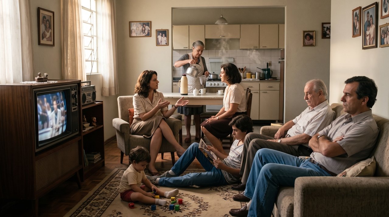 As tardes de domingo dos anos 80 tinham famílias reunidas, televisão ligada e café passando na cozinha, um cenário cotidiano que revela como pequenos rituais podem fortalecer o sentimento de pertencimento