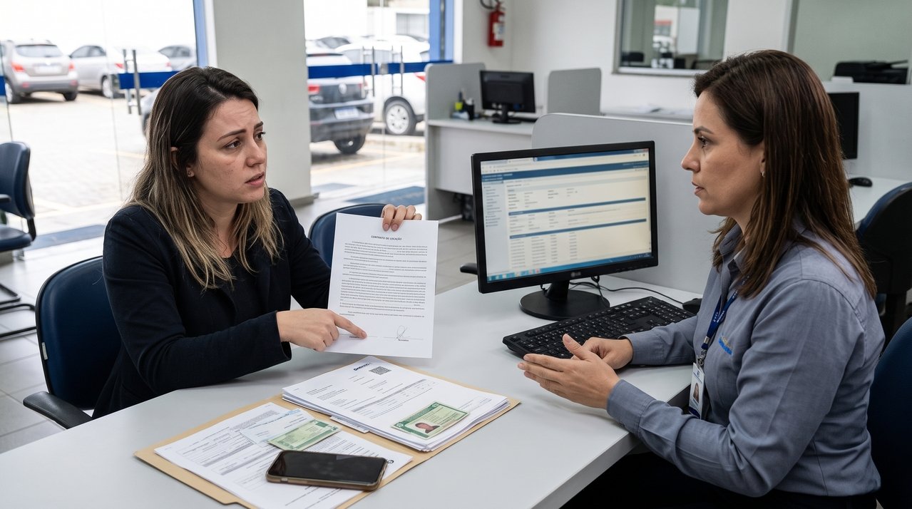 Mulher recebe notificação de cobrança por danos em um carro alugado que nunca dirigiu e descobre que seus documentos foram utilizados para celebrar o contrato; a locadora exige R$ 11 mil enquanto ela tenta demonstrar a fraude