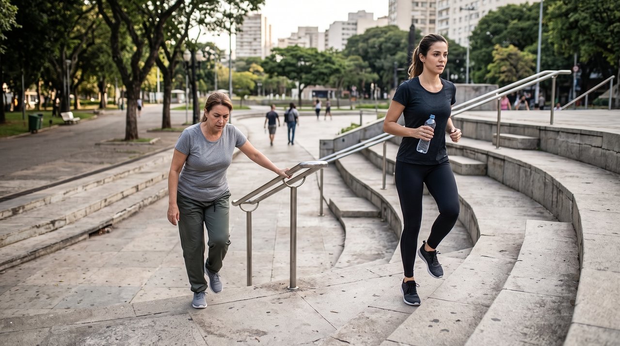 Subir escadas diariamente melhora o condicionamento físico e exige bastante das pernas, mas para conquistar glúteos mais volumosos é necessário combinar o movimento com exercícios de força