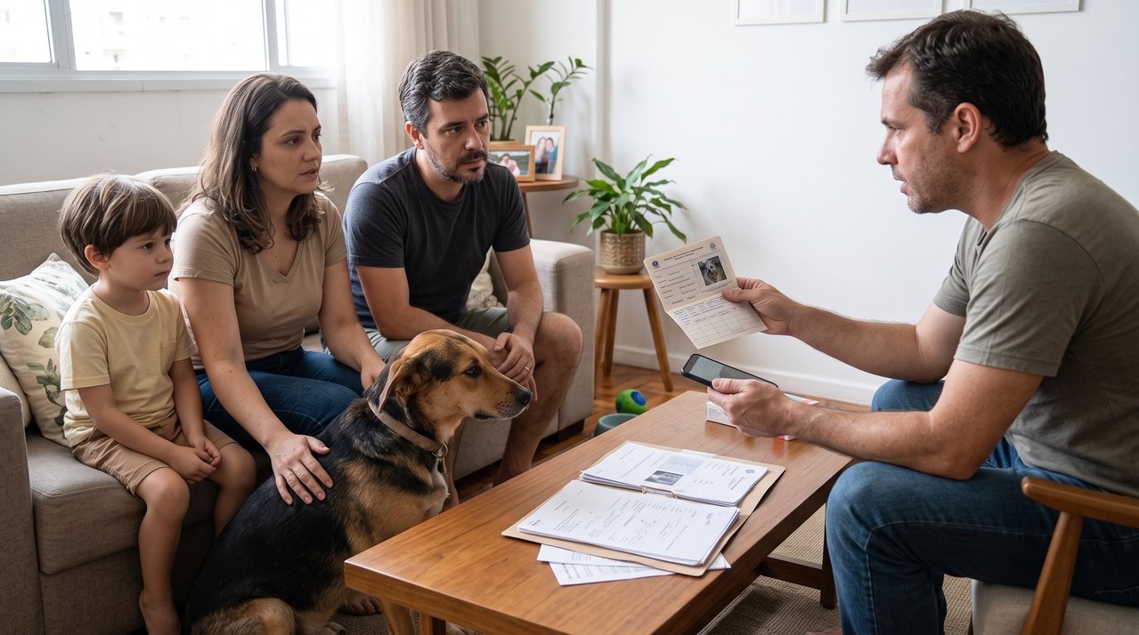 Família adota cachorro encontrado abandonado, gasta R$ 7 mil com tratamentos veterinários e, dois anos depois, recebe mensagem de um homem que apresenta documentos e afirma ser o verdadeiro dono do animal