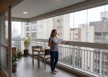 Moradora instala fechamento retrátil na varanda do apartamento para conseguir usar espaço em dias de chuva, investe R$ 28 mil e recebe ordem de retirada depois que condomínio considera estrutura diferente do padrão aprovado