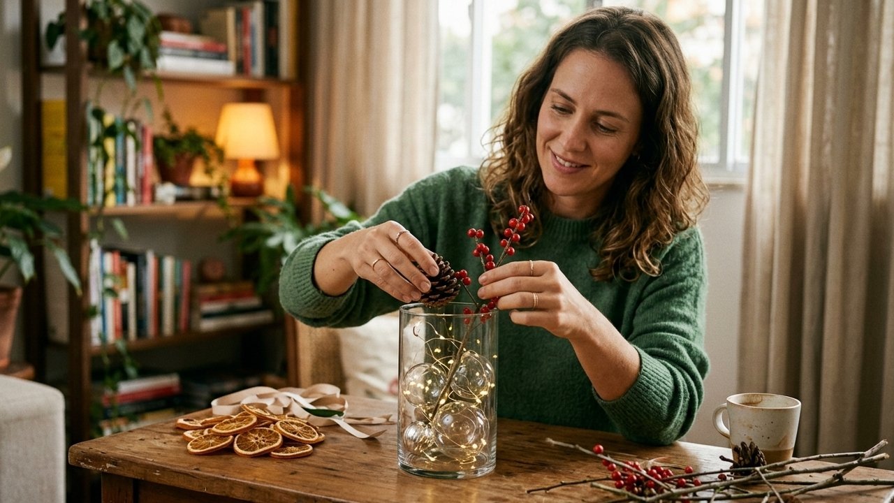 decoração de Natal com vaso de vidro