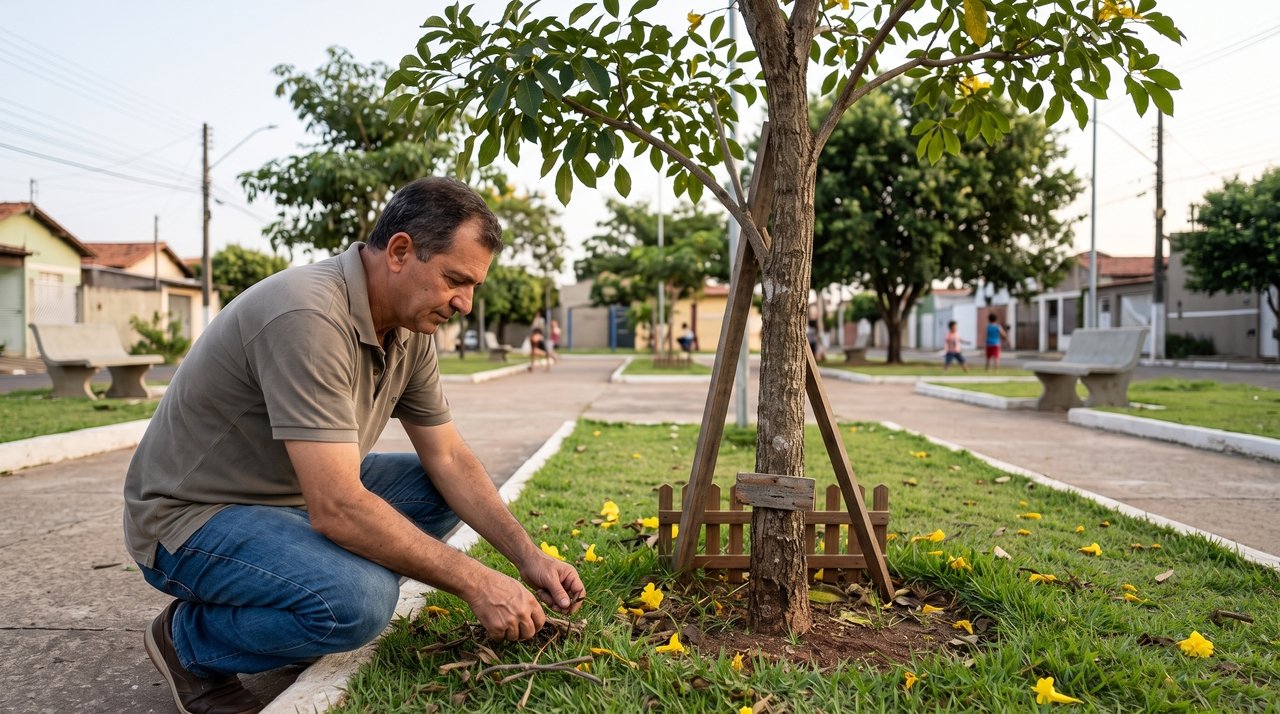 Homem descobre que uma árvore plantada em homenagem ao filho foi retirada de uma praça pública durante obras de revitalização; ao procurar a prefeitura, encontra registros contraditórios sobre a autorização do corte