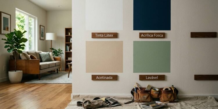 Tinta látex, acrílica fosca, acetinada ou lavável: o guia simples para escolher o acabamento certo para cada parede sem errar na reforma