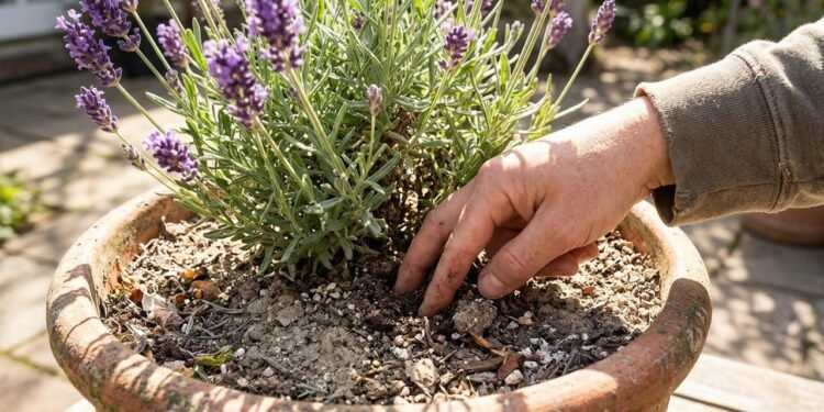 Embora muita gente associe folhas murchas à falta de água, a lavanda também pode apresentar esse sintoma quando o solo está excessivamente molhado.