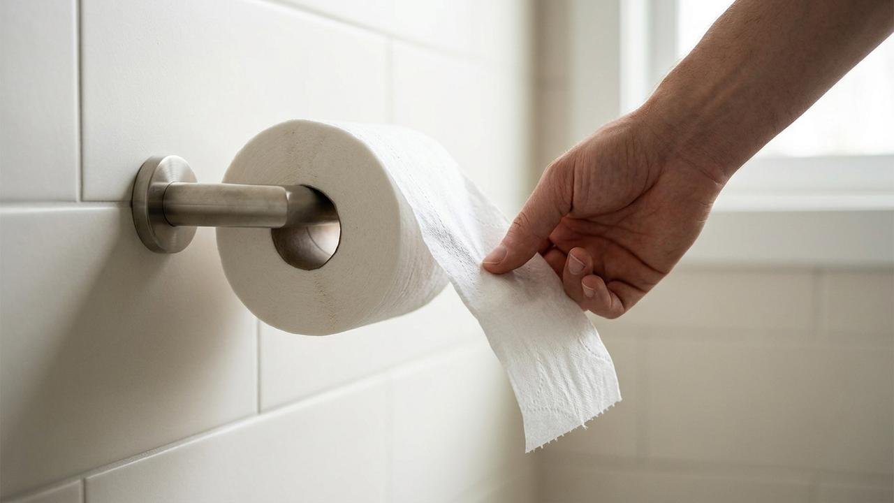 papel higiênico virado para frente