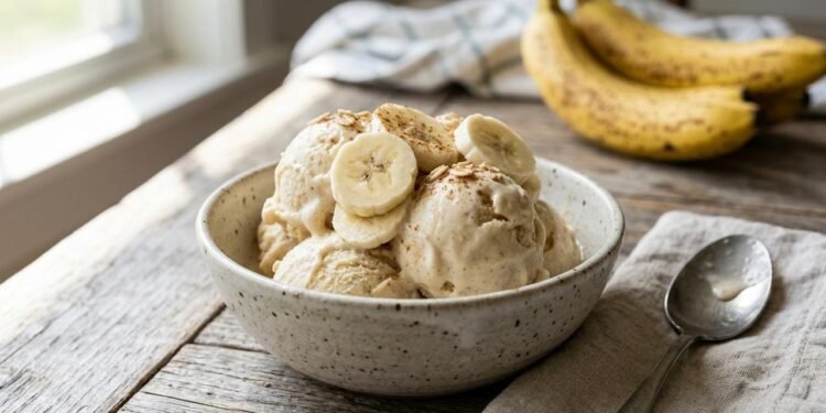 O segredo dessa sobremesa está na combinação de bananas maduras e congeladas com um ingrediente líquido que facilita o processamento.