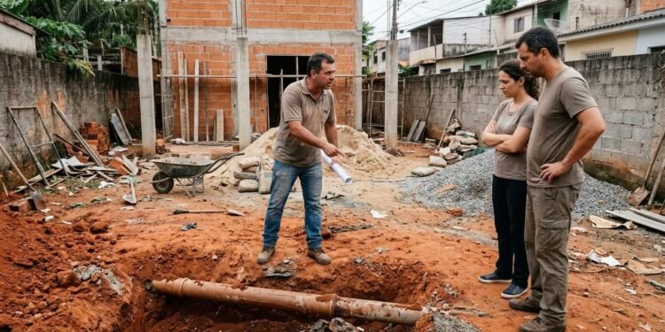 tubulação de esgoto no terreno vizinho