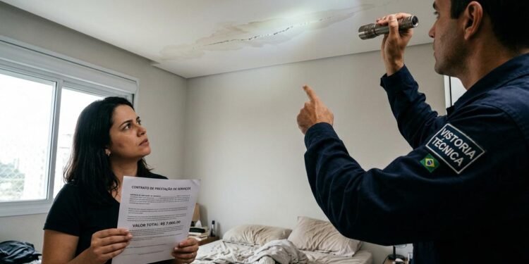 O serviço custou R$ 7 mil e incluía a preparação da superfície, aplicação de produtos impermeabilizantes e acabamento da área.  // Imagem ilustrativa gerada por IA para representar a situação descrita no texto; pessoas, locais e elementos visuais não correspondem necessariamente aos reais