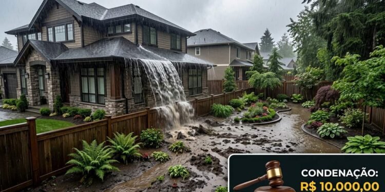Morador ergue telhado sem calha e água da chuva inunda o lote ao lado: Justiça condena vizinho a pagar R$ 10 mil pelos estragos da enxurrada