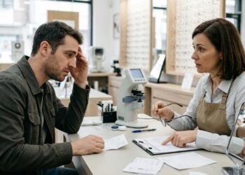 Homem compra óculos de grau com lentes especiais e passa três semanas reclamando de dores de cabeça; ao procurar outra ótica, recebe informação de que características das lentes entregues não correspondem às descritas no pedido