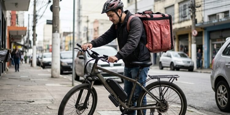 Homem compra bicicleta elétrica de R$ 6.800 para trabalhar com entregas e, após uma atualização feita pela assistência técnica, o equipamento começa a desligar sozinho; a loja e o fabricante discordam sobre quem deve resolver o problema