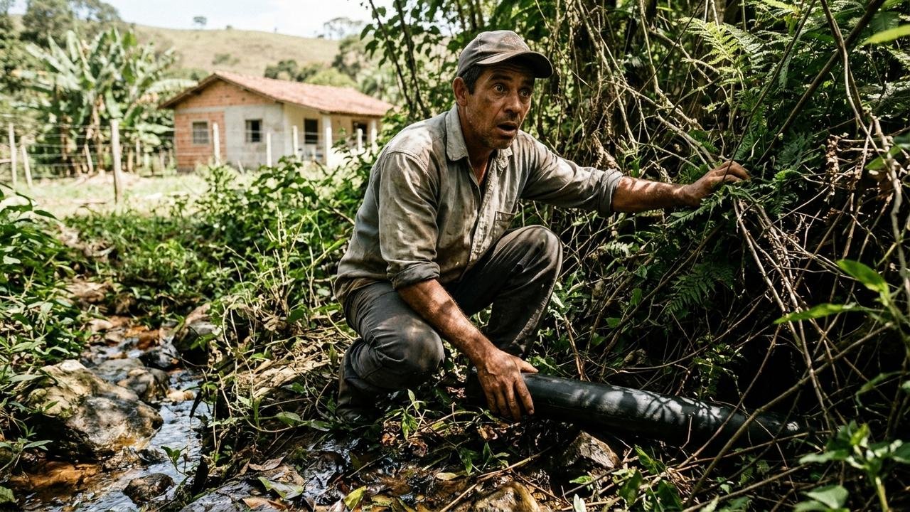 Casal compra chácara e descobre que cano enterrado leva água da nascente para três casas vizinhas há mais de 15 anos