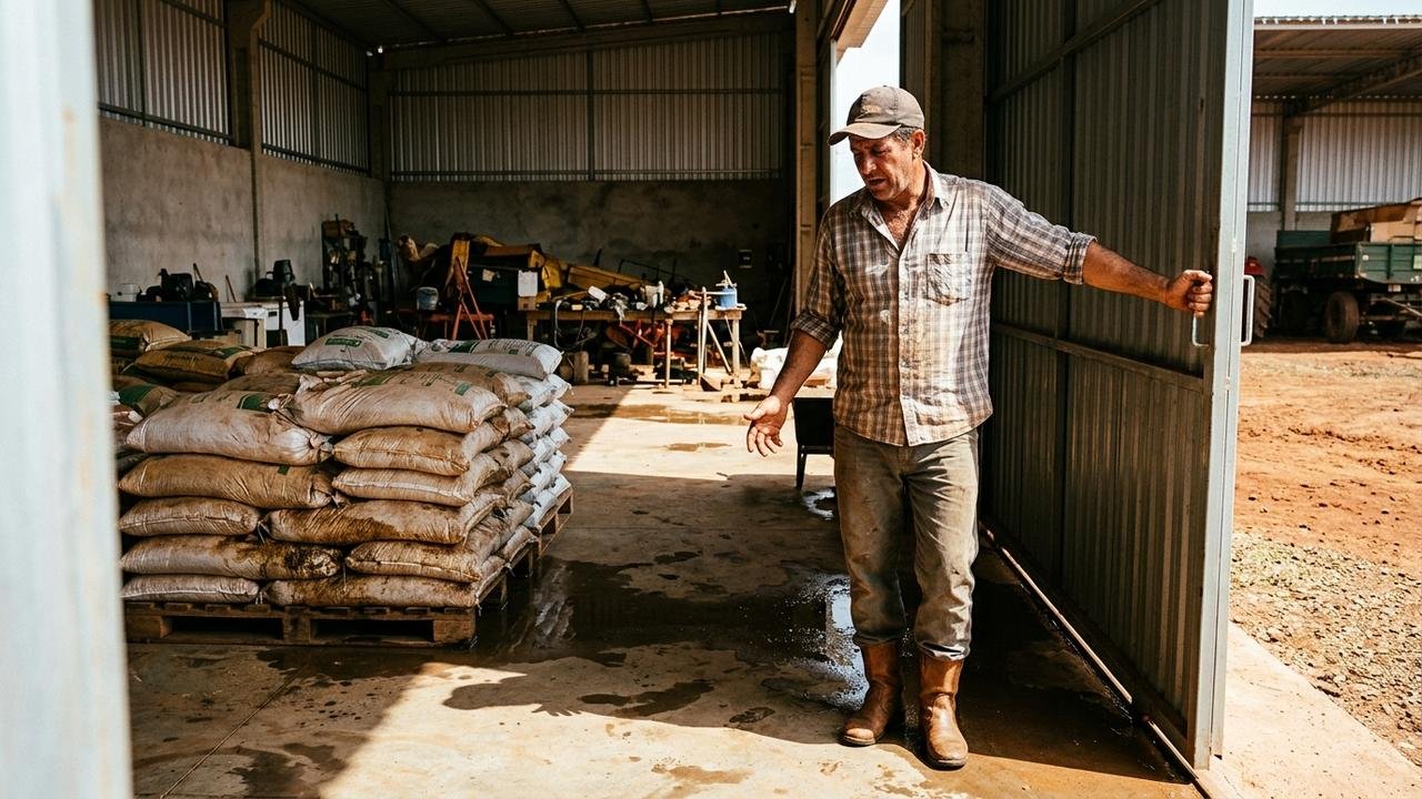 Família compra 180 sacos de ração e percebe ao abrir o galpão que parte da carga chegou úmida; fornecedor afirma que produto ainda pode ser usado