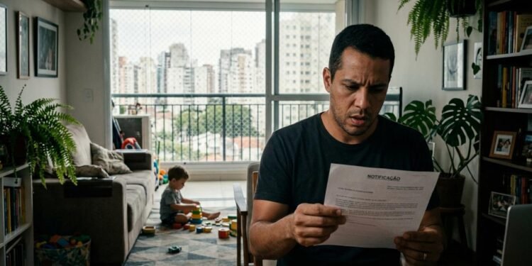 Ricardo mora com a esposa, Juliana, e o filho Pedro, de três anos, em um apartamento com varanda integrada à sala. // Imagem ilustrativa gerada por IA para representar a situação descrita no texto; pessoas, locais e elementos visuais não correspondem necessariamente aos reais