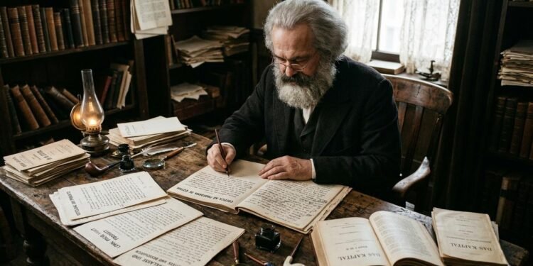Marx escreveu a Crítica ao Programa de Gotha entre abril e maio de 1875 para comentar o projeto de programa de unificação de organizações operárias alemãs.  // Imagem ilustrativa gerada por IA para representar a situação descrita no texto; pessoas, locais e elementos visuais não correspondem necessariamente aos reais