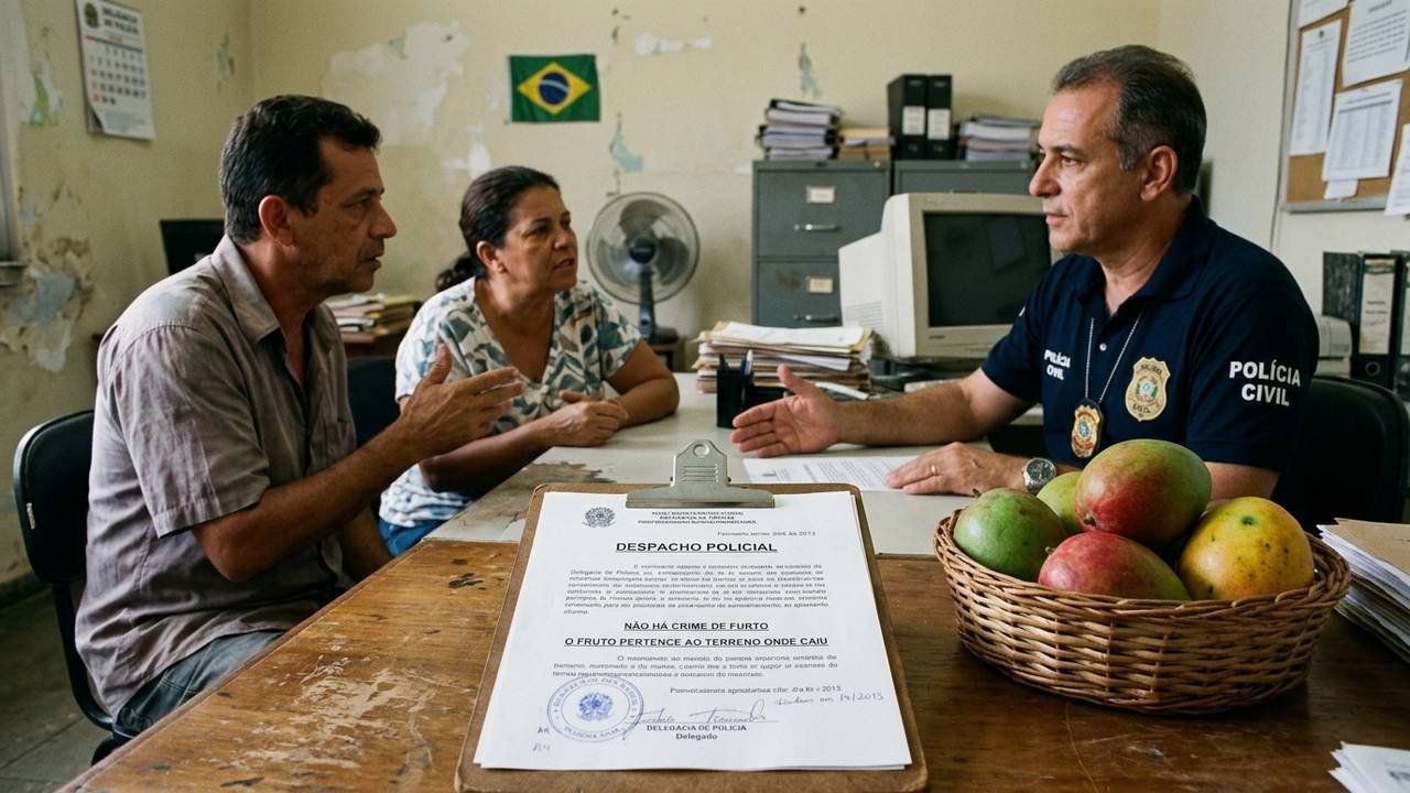 Morador colhe mangas de galho vizinho que avançou no muro, vizinho chama a polícia por furto e delegado confirma que o fruto é de quem tem o chão