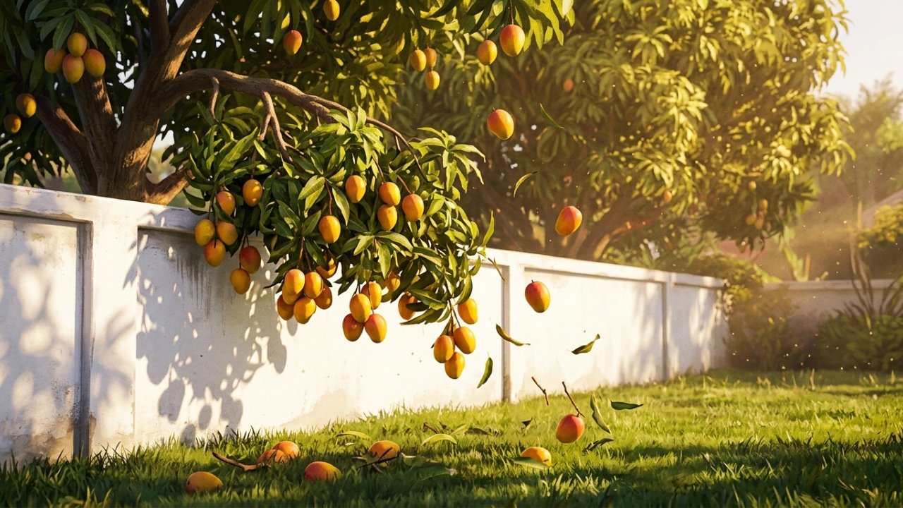 Quem fica com frutas que caem da árvore do vizinho