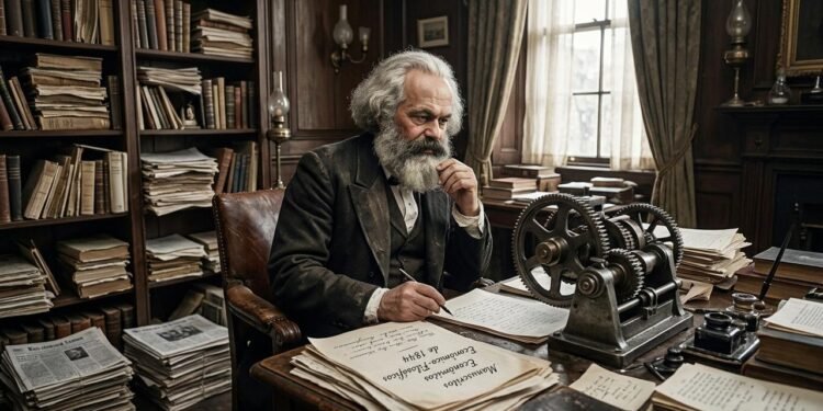 Marx desenvolve o tema principalmente nos Manuscritos Econômico-Filosóficos de 1844. // Imagem ilustrativa gerada por IA para representar a situação descrita no texto; pessoas, locais e elementos visuais não correspondem necessariamente aos reais
