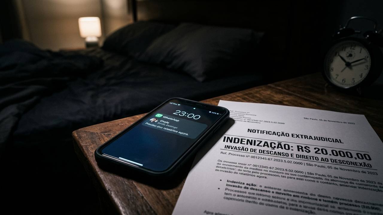 Chefe envia mensagens no WhatsApp às 23h de domingo cobrando relatórios e Justiça fixa indenização de R$ 20 mil por invasão do descanso