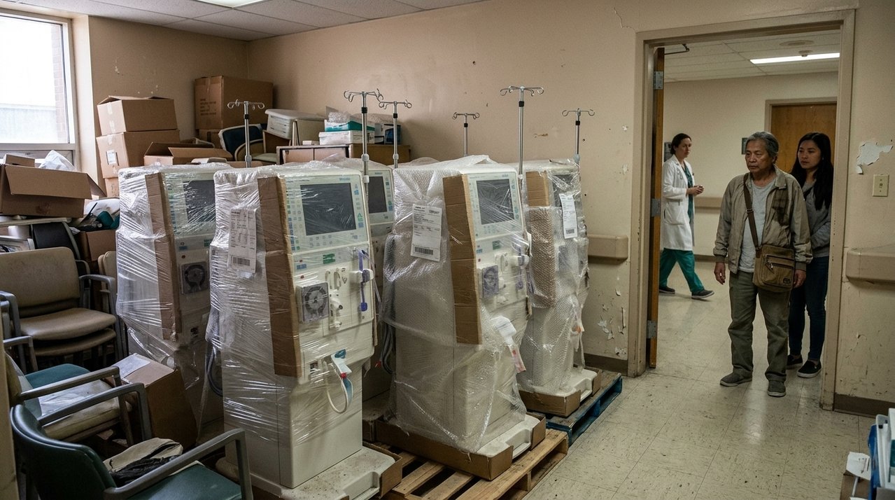 Pacientes viajam 140 quilômetros três vezes por semana para fazer hemodiálise e descobrem que seis máquinas compradas por R$ 1,8 milhão estão guardadas há mais de um ano em um hospital público; documentos indicam que os equipamentos foram entregues, mas nenhum atendimento foi iniciado