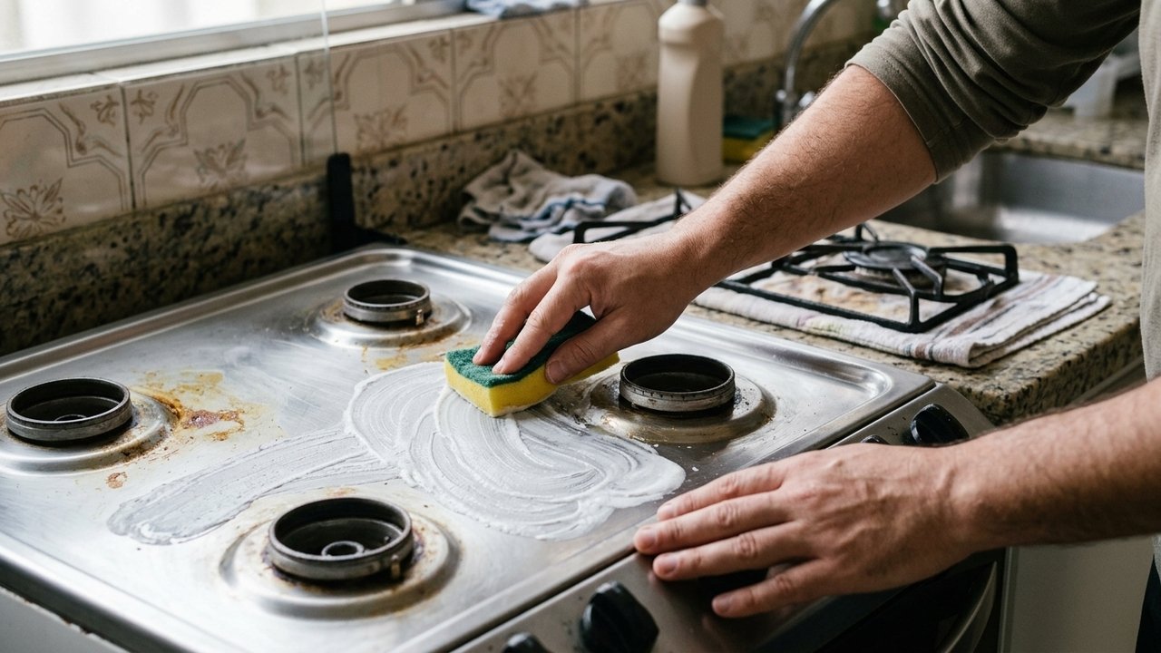 O truque com 2 ingredientes para limpar o fogão engordurado