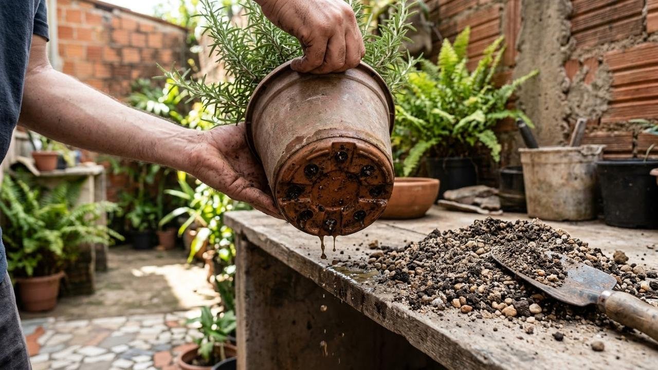 alecrim cultivado em vaso