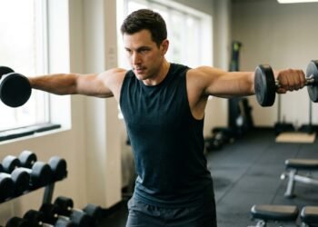 Treinar ombros com elevação lateral pode ajudar a desenvolver a musculatura e criar uma aparência mais larga na parte superior do corpo, mesmo utilizando halteres moderados