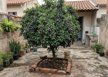 A árvore perfeita para pequenos pátios: resiste à seca, dá frutos e suas raízes não levantam o pavimento
