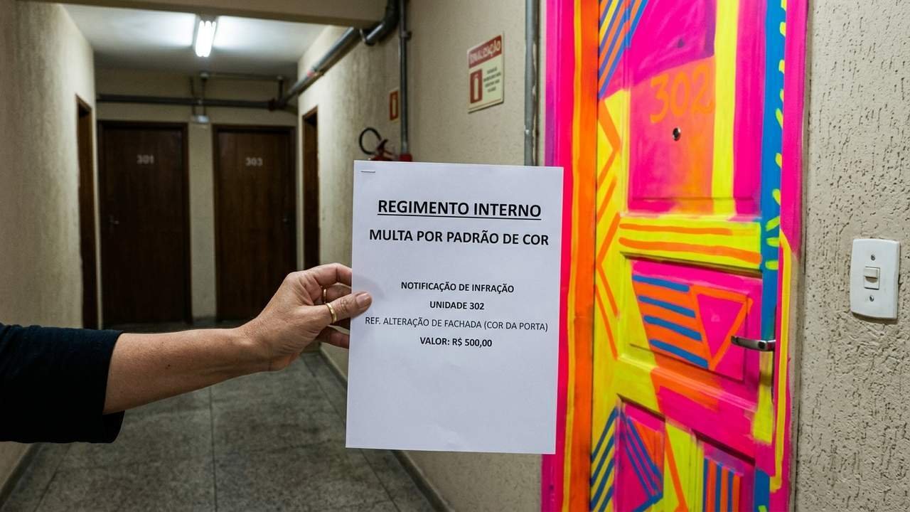 Morador pinta a porta de entrada com cor chamativa fora do padrão do corredor e condomínio aplica multa de R$ 1.200 exigindo a cor original