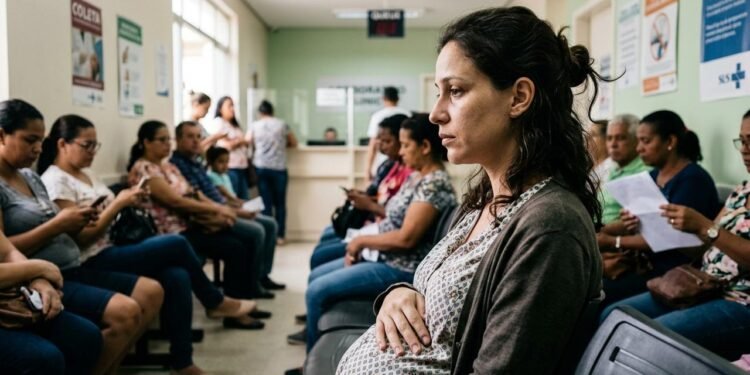 Mariana procurou uma funcionária e perguntou se existia uma fila preferencial para gestantes.  // Imagem ilustrativa gerada por IA para representar a situação descrita no texto; pessoas, locais e elementos visuais não correspondem necessariamente aos reais
