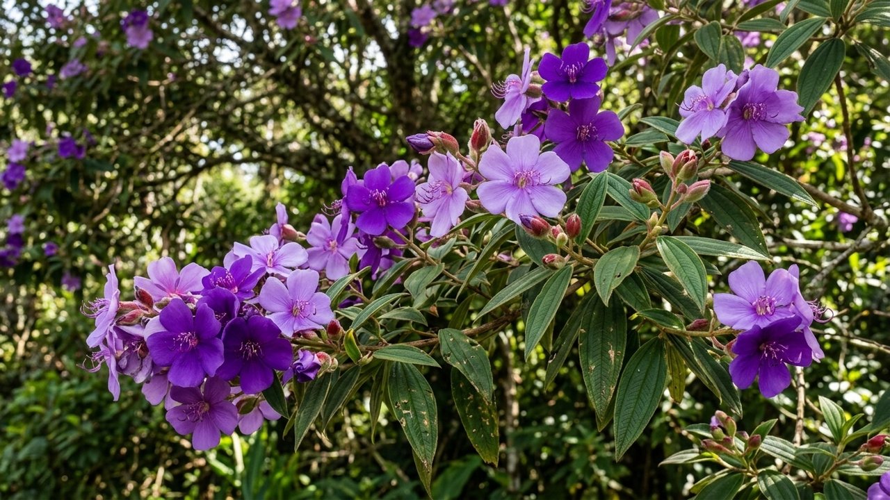 Flores roxas e calçada intacta são possíveis com esta árvore